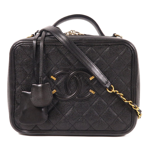 CHANEL CC GHW Filigree Vanity Case 2 Way Bag A93344 Calfskin Leather