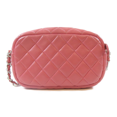 CHANEL Quilted CC SHW Camera Bag Chain Shoulder Crossbody Lambskin Leather Pink