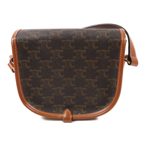 CELINE GHW Folco Triomphe Shoulder Bag PVC Coated Canvas Brown