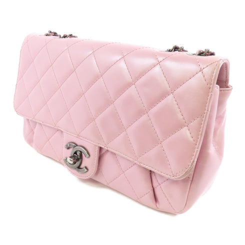 CHANEL Quilted CC SHW Chain Shoulder Bag Calfskin Leather Pink