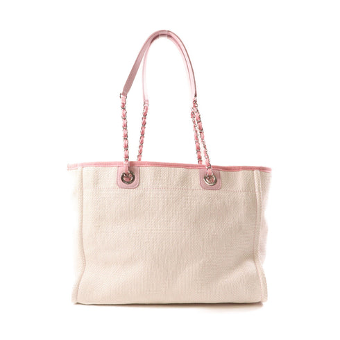 CHANEL CC SHW Deauville Tote Bag Shoulder Bag Straw White/Pink