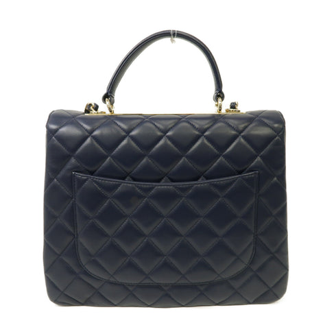 CHANEL Quilted CC GHW Large Trendy 2way Chain Shoulder Bag Lambskin Leather Navy