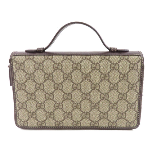 GUCCI GG SHW Travel Wallet Bag Case Handbag Coated Canvas Leather Brown