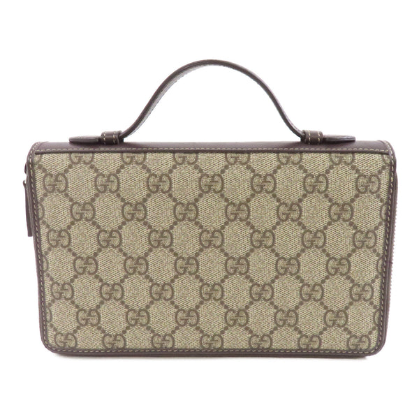 GUCCI GG SHW Travel Wallet Bag Case Handbag Coated Canvas Leather Brown
