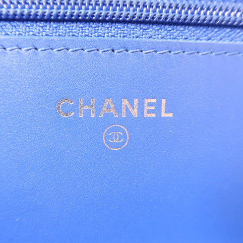 CHANEL CC SHW Wallet On Chain WOC Shoulder Bag Crossbody Patent Leather Blue