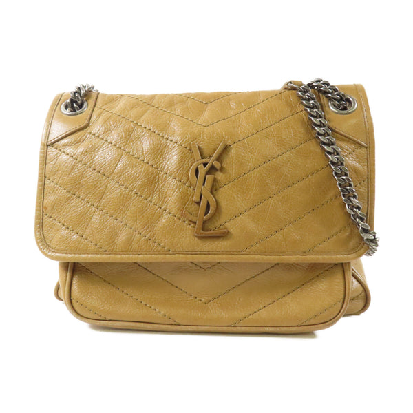 SAINT LAURENT YSL SHW Niki Chain Shoulder Bag Calfskin Leather Begie