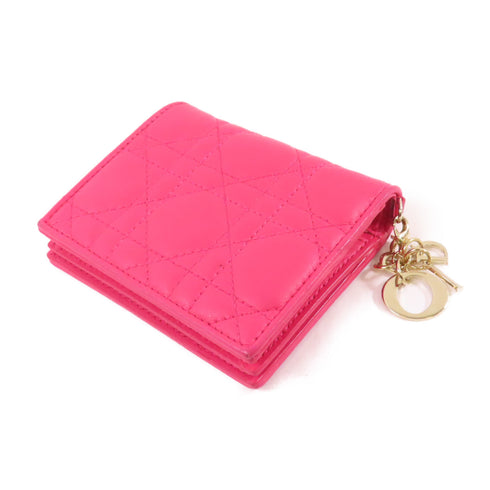 Christian Dior CD GHW Mini Lady Dior Gardenia Wallet Calfskin Leather Pink
