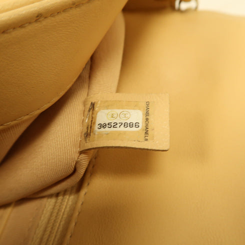 CHANEL Quilted CC GHW Coin Chain Flap Shoulder Bag Lambskin Leather Beige