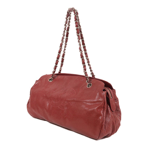 CHANEL CC SHW Chain Shoulder Bag Calfskin Leather Red