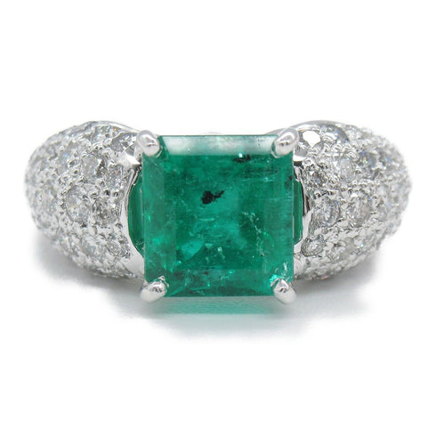 FINE JEWELRY 2.27ct Emerald 1.30ct Diamond Ring 18KWG White Gold US#5.5