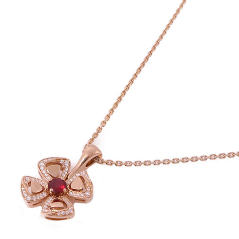 BVLGARI Fiorever Necklace 358428 18K Pink Gold/Diamond/Ruby Red
