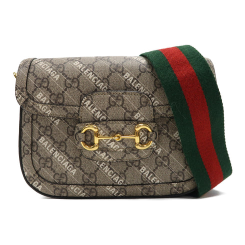 GUCCI GG GHW Horsebit 1955 X Balenciaga Shoulder Bag 658574 Coated Canvas Brown