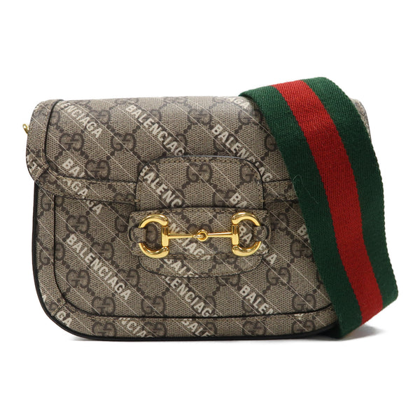 GUCCI GG GHW Horsebit 1955 X Balenciaga Shoulder Bag 658574 Coated Canvas Brown