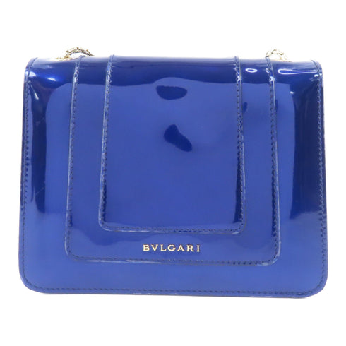 BVLGARI GHW Serpenti Forever Chain Shoulder Bag 281206/32745 Patent Leather Blue