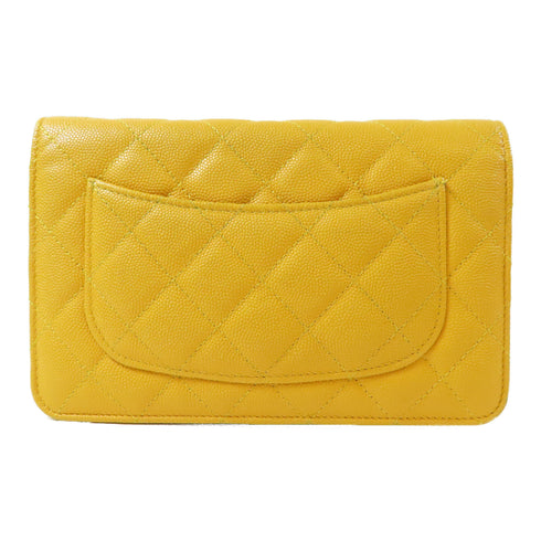 CHANEL Quilted CC GHW WOC Wallet On Chain Shoulder Bag Caviar Leather Yellow