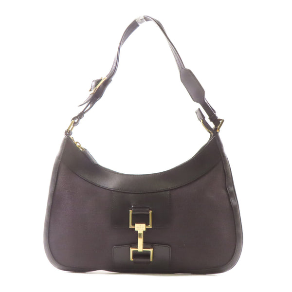 GUCCI GG GHW Shoulder Handbag 001.4128 Canvas Calfskin Leather Black