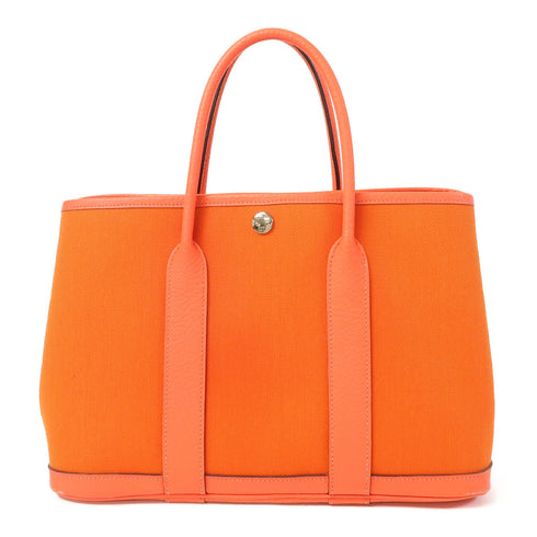 HERMES PHW Garden Party TPM Hand Bag/Tote Bag Canvas Flame Orange