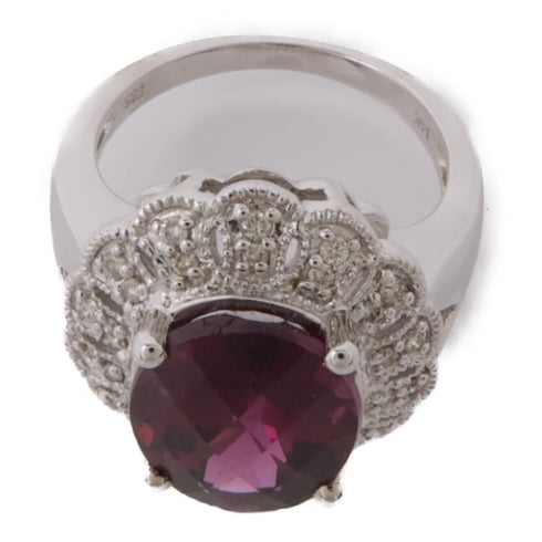 JEWELRY Garnet Diamond Ring 18K White Gold US#6.5