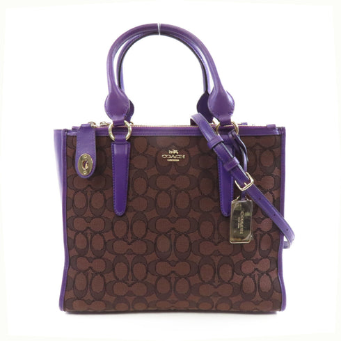 COACH GHW 2way Shoulder Bag Canvas Purple Brown