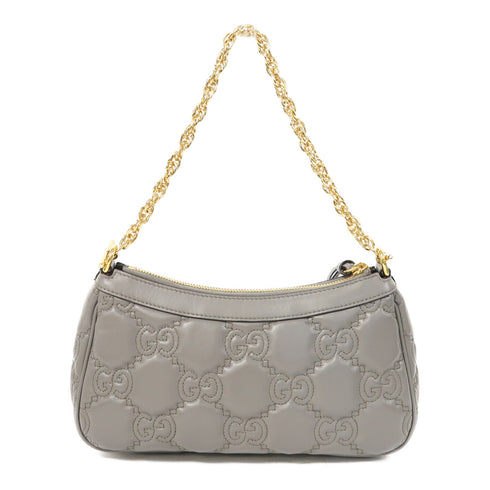 GUCCI GG GHW GG Matelasse Shoulder Bag 735049 Calfskin Leather Grey