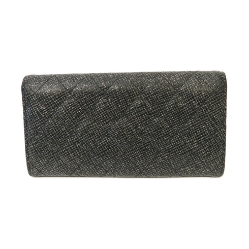 CHANEL Quilted CC SHW Long Wallet Canvas Silver
