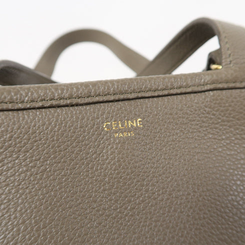 CELINE GHW Folded Cabas 2 Way Shoulder Bag Calfskin Leather Grey