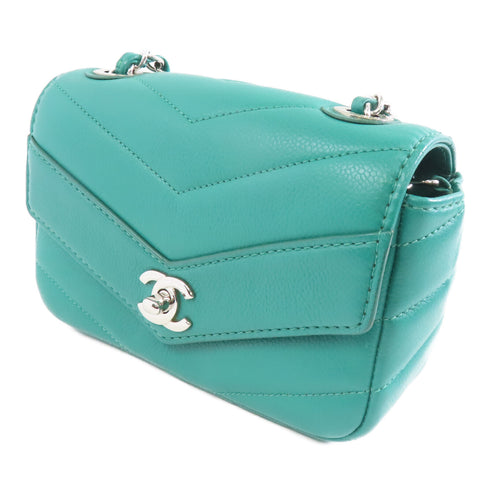 CHANEL Herringbone CC SHW Chain Shoulder Bag A91561 Calfskin Leather Green