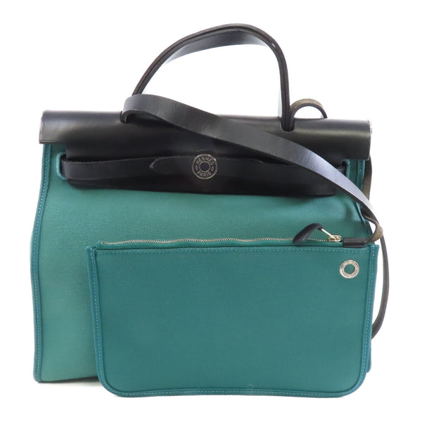 HERMES PHW Herbag PM 2 Way Shoulder Bag Canvas Green