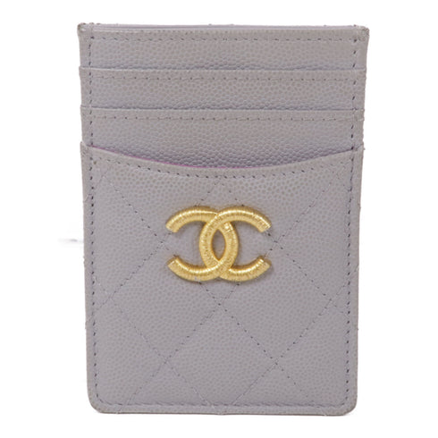 CHANEL CC GHW Card Case Calfskin Leather Grey