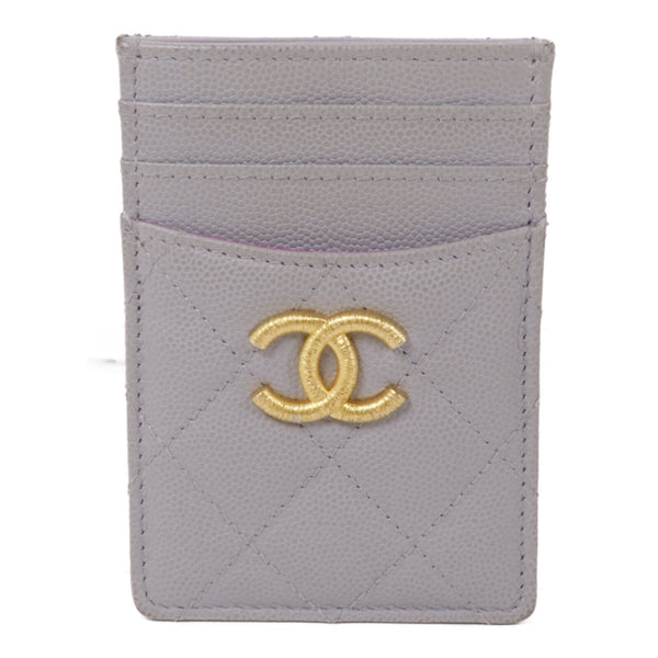 CHANEL CC GHW Card Case Calfskin Leather Grey