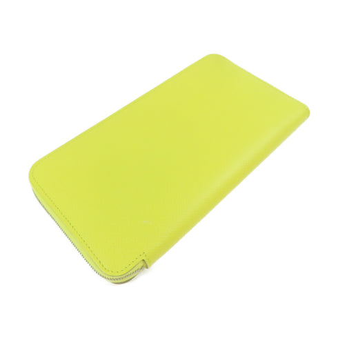 HERMES PHW Silk Zipper Long Round Wallet Veau Epsom Leather Yellow Lime