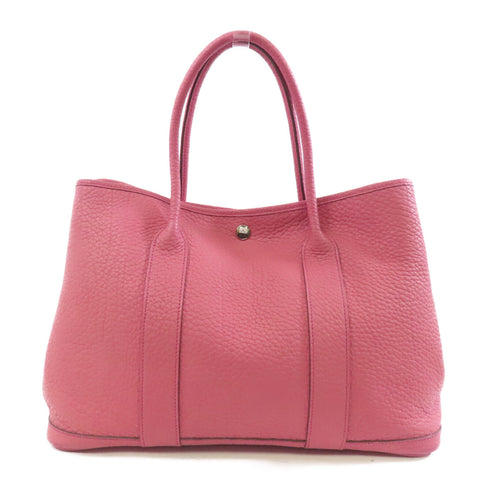 HERMES PHW Garden Party PM Tote Shoulder Bag Negonda Leather Red