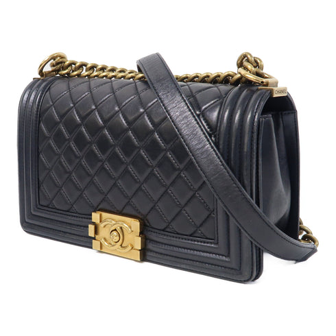 CHANEL Quilted CC GHW Boy 25 Chain Shoulder Bag Calfskin Leather Black v1