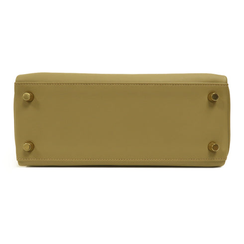 HERMES GHW Kelly 25 2 Way Shoulder Bag Handbag Swift Leather Beige Marfa