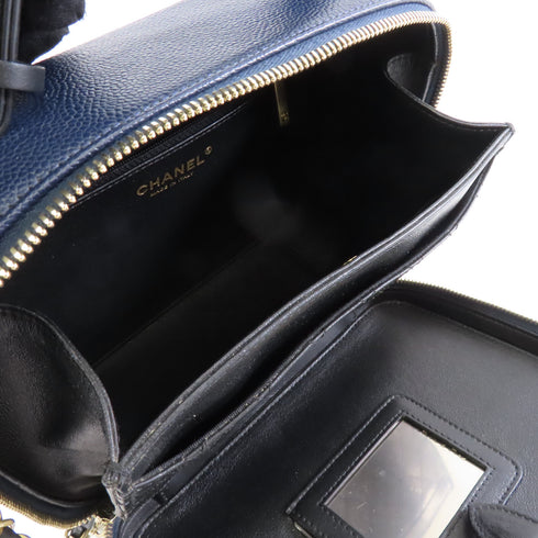 CHANEL Quilted CC GHW Vanity Case 2 Way Chain Shoulder Bag Leather Navy Black