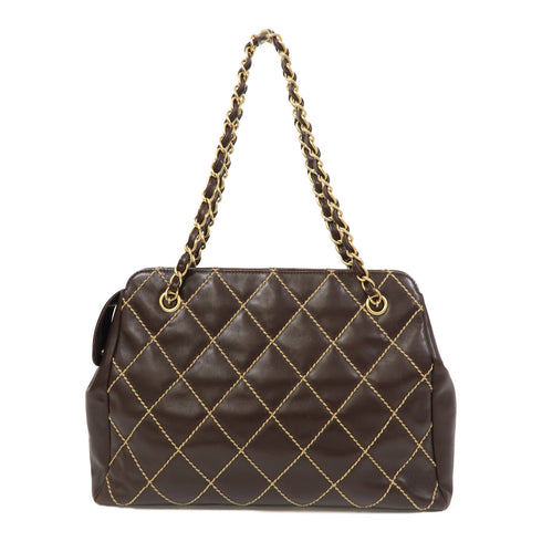 CHANEL Quilted CC GHW Chain Shoulder Bag Calfskin Leather Dark Brown