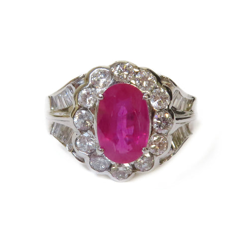Fine Jewelry 2.10ct Ruby 1.12ct Diamond Ring US#5.5 PT900 Platinum