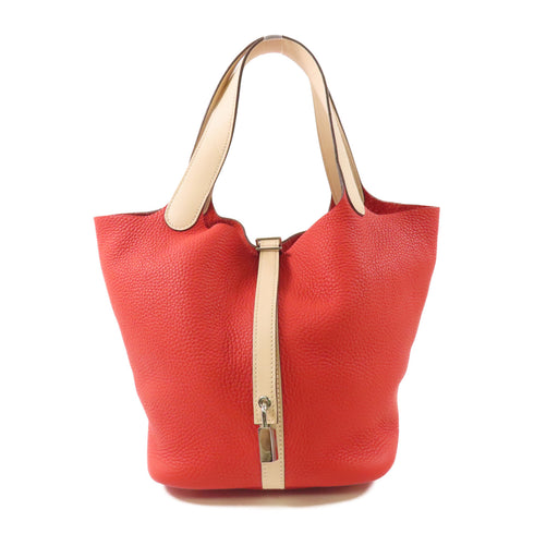 HERMES PHW Picotin 22 MM Hand Bag Clemence Leather Rouge tomate