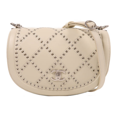 CHANEL CC SHW Chain Shoulder Bag Calfskin Leather White
