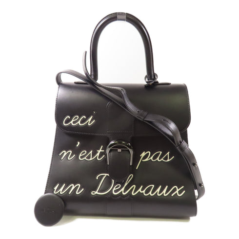 Delvaux L'Humour MM 2 Way Shoulder Bag Calfskin Leather Black