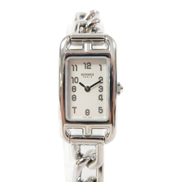 HERMES Nantucket 17x33mm Quartz Watch NA2.110 Stainless Steel White