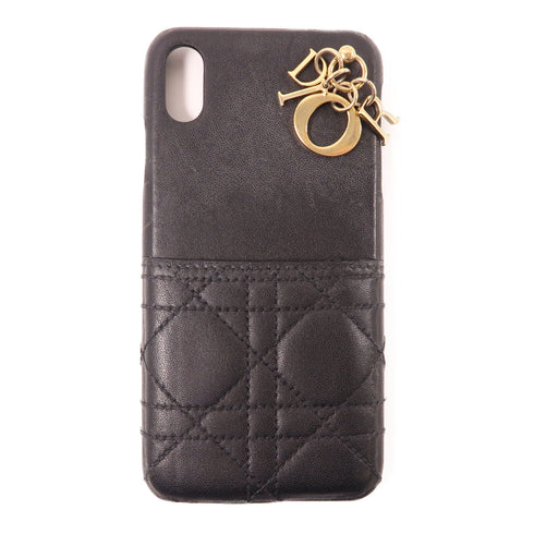 Christian Dior CD GHW iphone 10 Case Lambskin Leather Black
