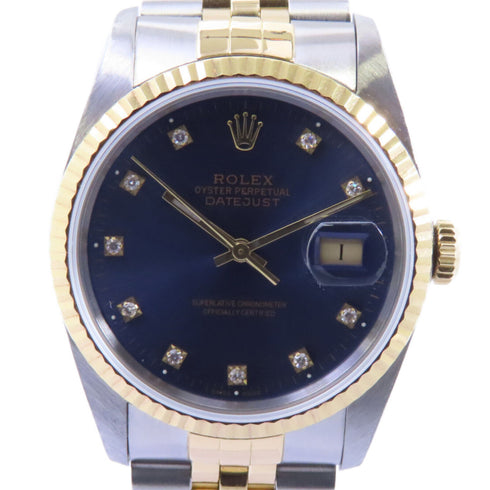 ROLEX Datejust Automatic Watch 16233 18K Gold/Stainless Steel Blue