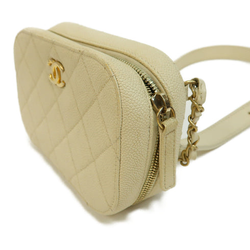 CHANEL Quilted CC GHW Shoulder Bag Chain Calfskin Leather White