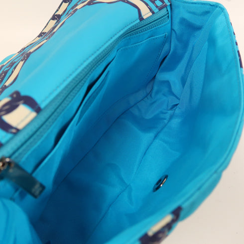 CHANEL Quilted CC SHW Chain Shoulder Bag Canvas Blue