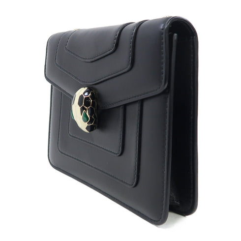 BVLGARI GHW Chain Shoulder Bag Calfskin Leather Black v1