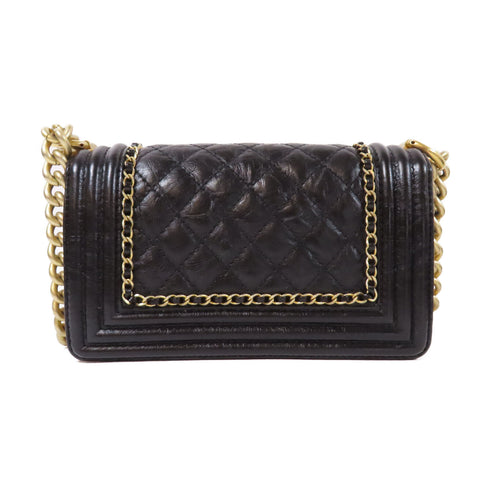 CHANEL Quilted CC GHW Boy Chanel Chain Shoulder Bag A67085 Calfskin Black