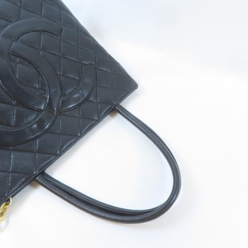 CHANEL Quilted CC Medallion Tote Bag Shoulder Bag Calfskin Leather Black