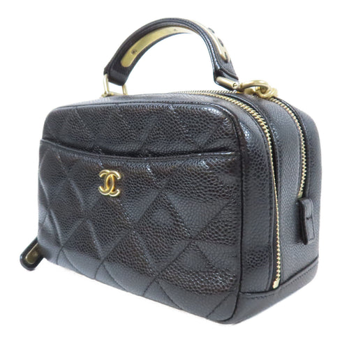 CHANEL Quilted CC GHW Carry Around Bowling 2 Way Bag A91906 Caviar Leather Black