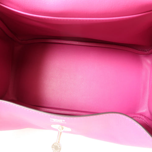 HERMES PHW Lindy 30 2 Way Shoulder Handbag Evercolor Leather Rose Purple